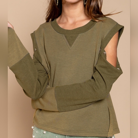 #126 SALE 🛑20S POL Boho Cutout Detailed French Terry Pullover Top - Picture 5 of 6